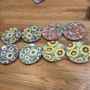 Set of 8 Susan Winget Sunflower Tulip Flower bright colorful Dessert salad Plate